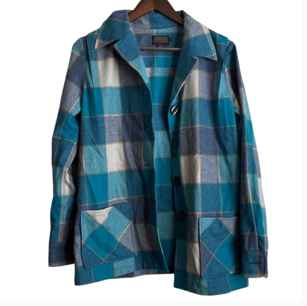 Pendleton Women's 49er Blue & White Plaid Wool Shirt Jacket Sz M